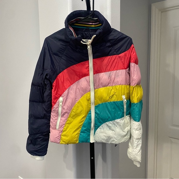 Marine Layer Archive Apres Puffer Jacket Navy Rainbow Wave Size XS Rainbow 🌈 - Picture 2 of 7